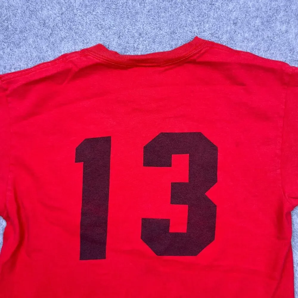 hanes beefy binnsmead fire t-shirt red cotton short sleeve boys large